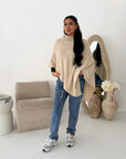 Fay Beige Soft Knit Asymmetrical Poncho