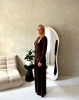 Sera Brown Soft Plain Gold Buckle Trouser Co Ord Set