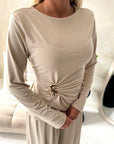 Sera Beige Soft Plain Gold Buckle Trouser Co Ord Set
