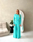 Sera Aqua Blue Soft Plain Gold Buckle Trouser Co Ord Set
