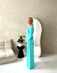 Sera Aqua Blue Soft Plain Gold Buckle Trouser Co Ord Set