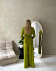Sera Olive Soft Plain Gold Buckle Trouser Co Ord Set