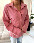 Naria Red Pinstripe Tie Back Collared Shirt