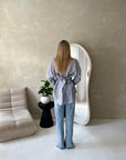 Naria Blue Pinstripe Tie Back Collared Shirt