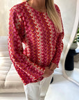 Abia Red Zig Zag Multicoloured Tie Back Summer Top