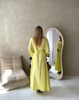 Pari Yellow Linen Gold Buckle Tie Back Summer Dress