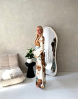 Azura Brown Linen Floral Print Tie Back Summer Dress