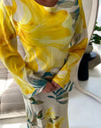 Azura Yellow Linen Floral Print Tie Back Summer Dress