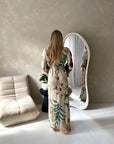 Azura Mocha Linen Floral Print Tie Back Summer Dress