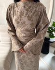 Catira Beige Floral Velvet Tie Back Dress