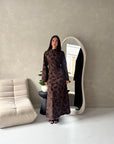 Catira Brown Floral Velvet Tie Back Dress