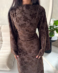 Catira Brown Floral Velvet Tie Back Dress