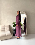 Mara Plum Stripe Balloon Sleeve Wrap Dress