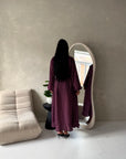 Mara Plum Stripe Balloon Sleeve Wrap Dress