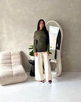 Terra Khaki Soft Ruched Cape Shoulder Drape Top