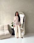 Terra Mocha Soft Ruched Cape Shoulder Drape Top
