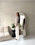 Terra Mocha Soft Ruched Cape Shoulder Drape Top