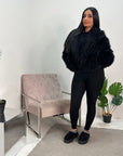 Tela Black Extreme Fur Collar Soft Jacket