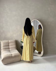 Nira Yellow High Neck Frill Sleeve Mesh Polka Dot Dress