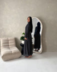 Nira Black High Neck Frill Sleeve Mesh Polka Dot Dress