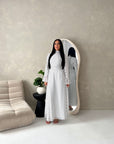 Nira White High Neck Frill Sleeve Mesh Polka Dot Dress