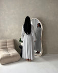 Nira White High Neck Frill Sleeve Mesh Polka Dot Dress