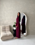 Elara Wine Plain Lace Sleeve Detail Modest Dress