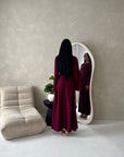 Elara Wine Plain Lace Sleeve Detail Modest Dress