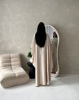 Sahra Beige Satin Shoulder Gather Kaftan Dress