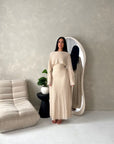 Malika Beige Lace Detail Cape Tie Back Dress
