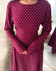 Rosh Wine With White Polka Dot A line Summer Dress