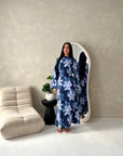 Geri Navy Linen Floral Summer Modest Dress