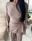 Miray Mocha Ring Buckle Linen Trouser Co Ord Set