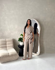 Miray Mocha Ring Buckle Linen Trouser Co Ord Set