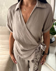 Miray Mocha Ring Buckle Linen Trouser Co Ord Set
