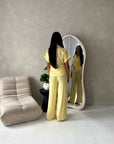Eisi Yellow V Neck Wrap Printed Tie Trouser Co Ord Set