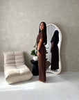 Eisi Brown V Neck Wrap Printed Tie Trouser Co Ord Set
