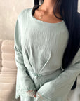 Abi Mint Linen Lace Detail Summer Dress