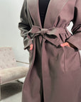 Arzu Mocha Belted Pocket Lightweight Jacket Coat