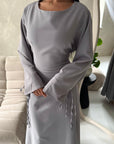 Noor Grey Plain A Line Tie Back Smock Dress