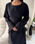 Noor Black Plain A Line Tie Back Smock Dress