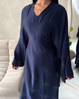 Roya Navy Diamante Detail Modest Kaftan Dress