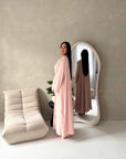 Amara Pink Lace Detail Two Peice Co Ord Abaya Set