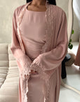 Amara Pink Lace Detail Two Peice Co Ord Abaya Set