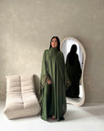 Maya Khaki Satin Kaftan With Neck Scarf Dress