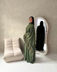 Maya Khaki Satin Kaftan With Neck Scarf Dress