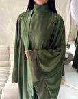 Maya Khaki Satin Kaftan With Neck Scarf Dress