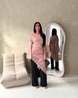 Beyi Pink Lace Assymetrical Satin Midi Dress