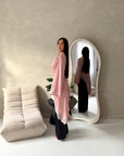 Beyi Pink Lace Assymetrical Satin Midi Dress