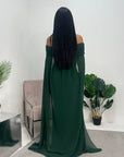 Zel Emerald Green Off Shoulder Mesh Cape Premium Elegant Dress